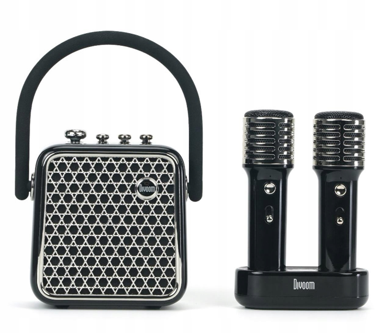 Dołączone akcesoria – Podstawa ładująca i mikrofony