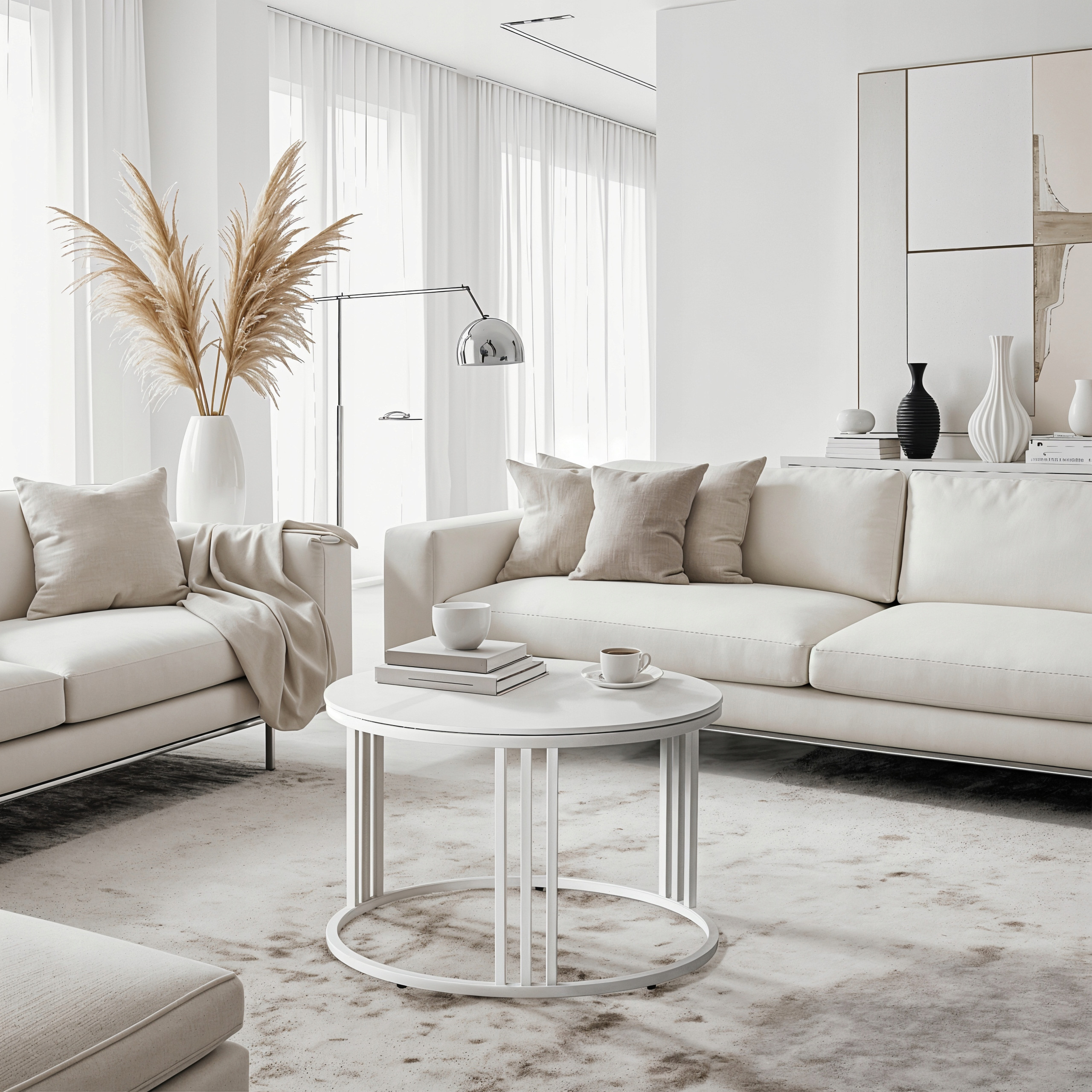 Stolik Kawowy Okrągły Ceramiczny Ława Okrągła Marmur Biały Połysk KORIN – Elegancja w Twoim wnętrzu