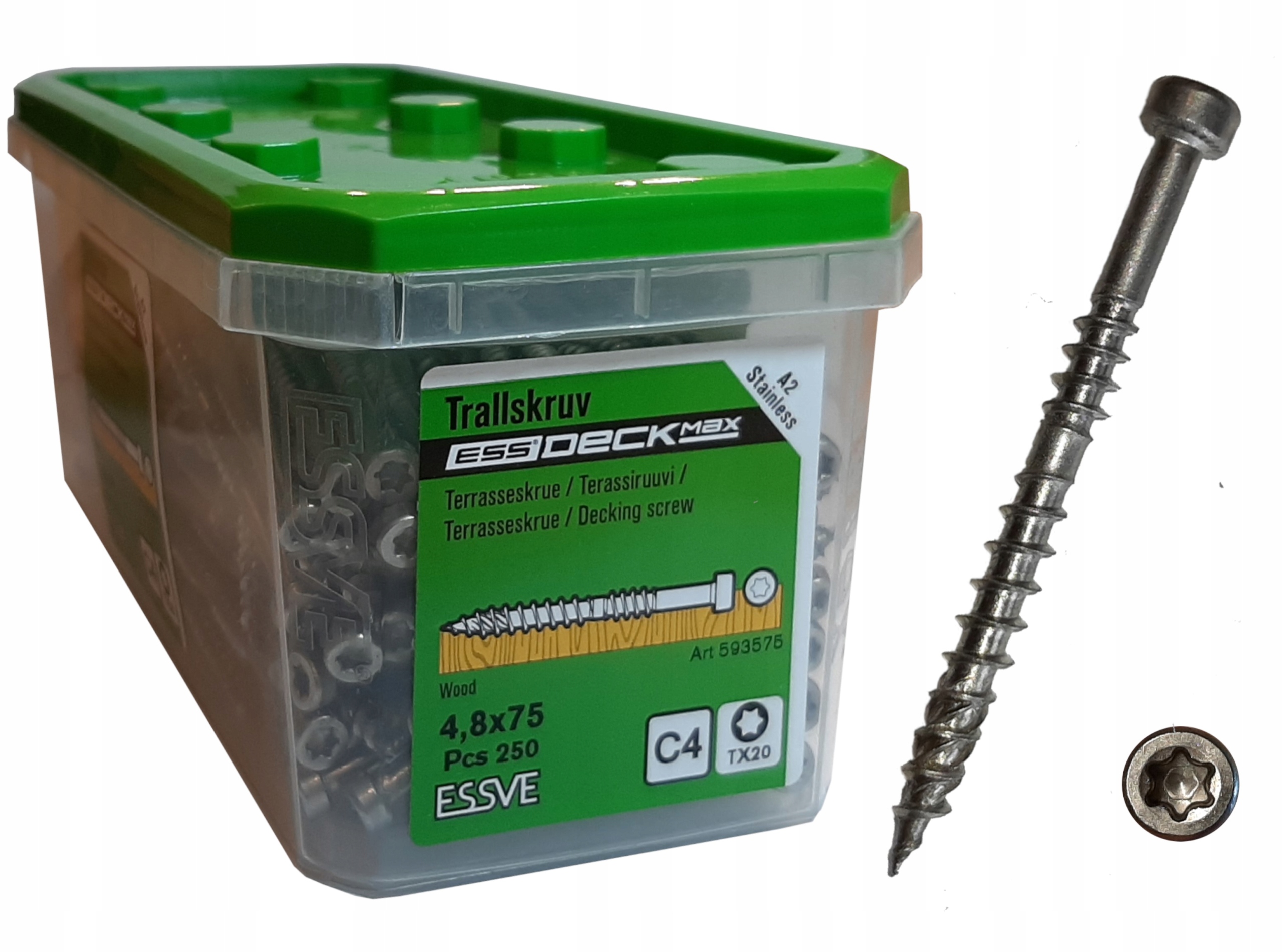 Wkręty tarasowe ESS T20 MAX 4.8x75 CS 250 – Idealne do montażu tarasów