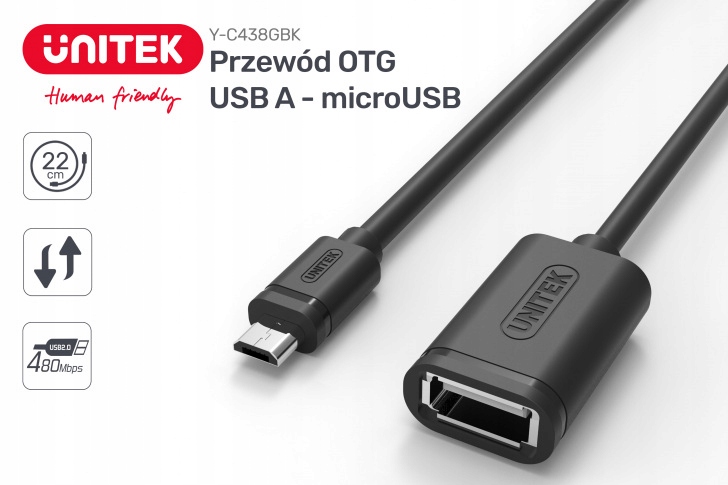Adapter microUSB - USB-A 0.22 m Czarny (YC438) – Uniwersalne rozwiązanie do podłączenia urządzeń