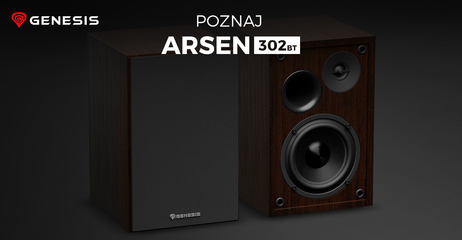 Brązowe głośniki Genesis Arsen 302BT 2.0, wyposażone w przednią maskownicę oraz wyróżniający się głośnik niskotonowy i wysokotonowy.