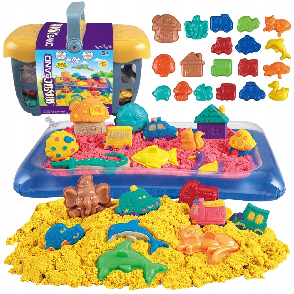 PIASEK KINETYCZNY 0,8 KG ZESTAW KOSZYKU Z FOREMKAMI – Kreatywna zabawa w Twoim domu