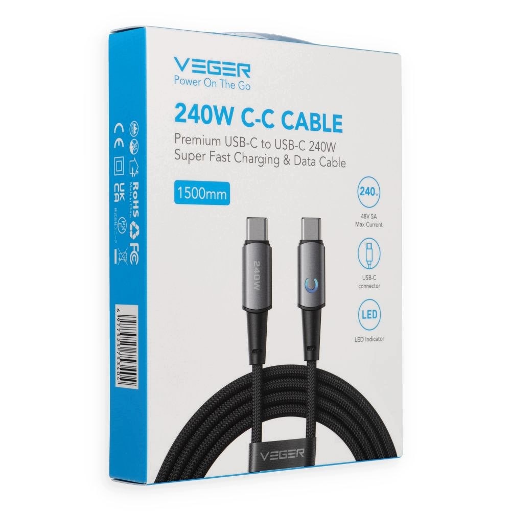 Kabel z diodą LED USB C do USB C PD 5A 240W 1,5 m CC2-ZSD – Wydajność i wygoda w jednym