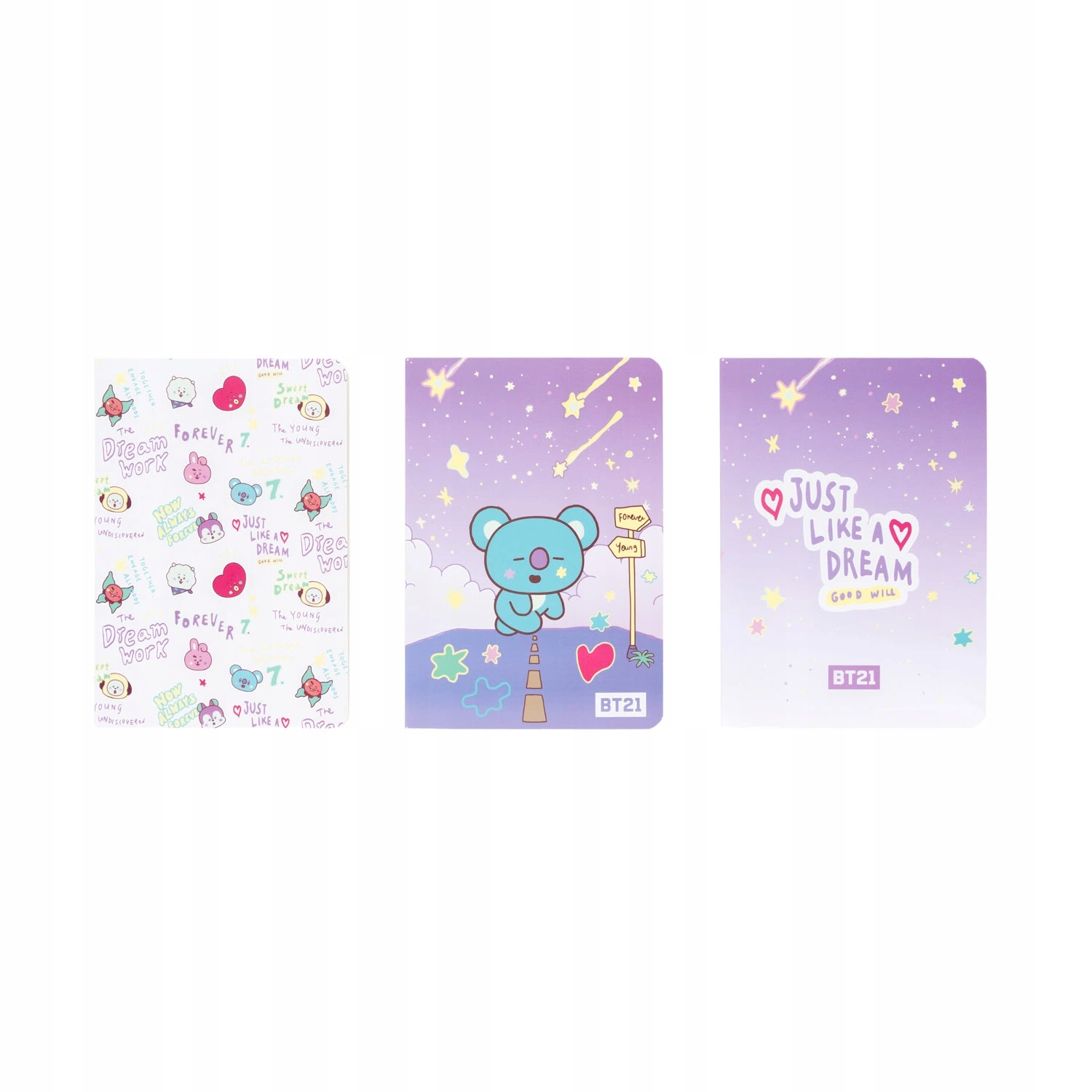 BT21 - Zestaw zeszytów A6 KOYA (3 sztuki) – Idealny wybór dla fanów BT21