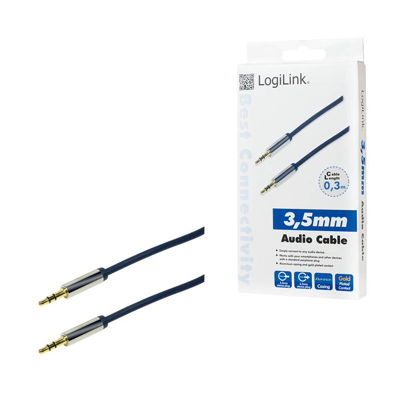 Kabel audio Jack 3.5mm - LogiLink CA10030 0.3m w kolorze niebieskim
