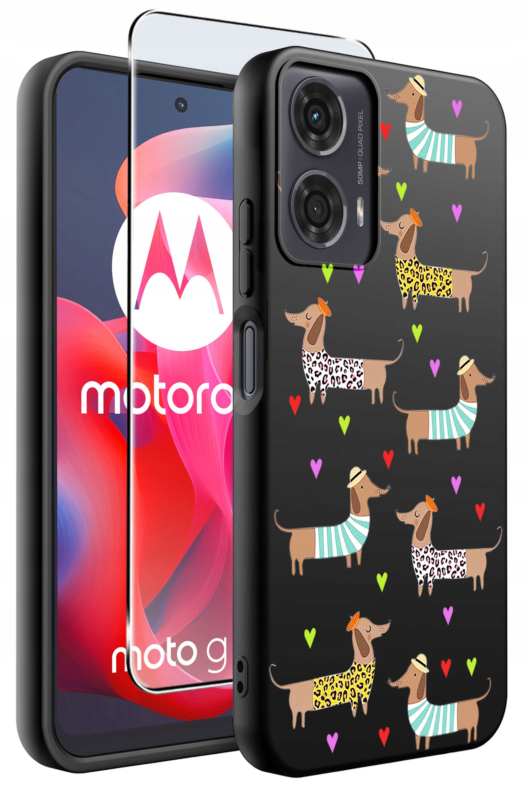 Etui do Motorola Moto G24 | G24 POWER | G04 | E14 WZORY | SILIKONOWE MATT CASE + SZKŁO HARTOWANE 9H