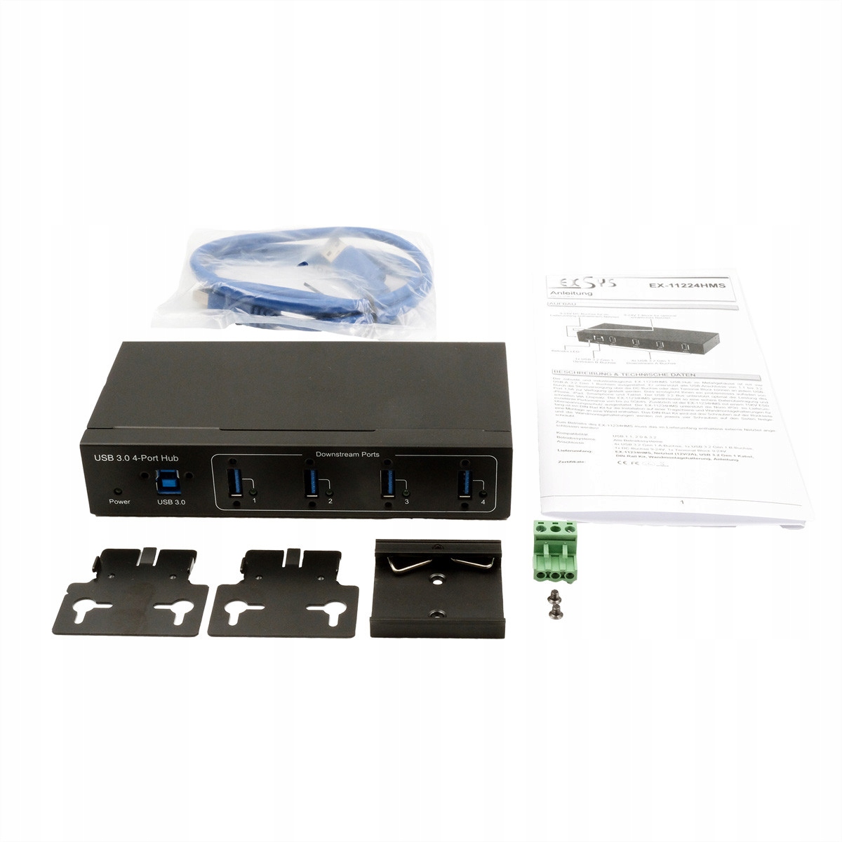 EX-11224HMVS – 4-portowy metalowy HUB USB 3.2 Gen 1 do zastosowań przemysłowych