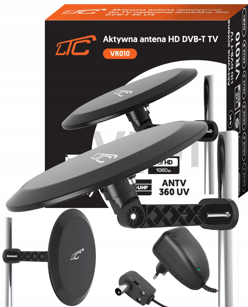 Aktywna Antena Zewnętrzna do TV Naziemnej Dookólna 360 DVB-T 4K LTE MUX-8 – Doskonały Odbiór Telewizji
