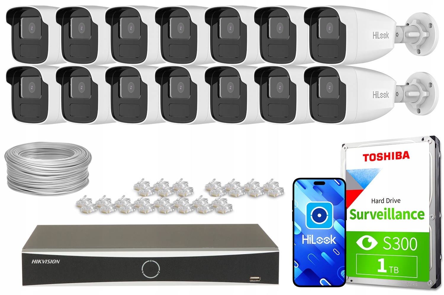 Zestaw do monitoringu 14x IPCAM-B4-50IR IR 50m 4Mpx HiLook by Hikvision – Kompleksowe rozwiązanie dla Twojego bezpieczeństwa