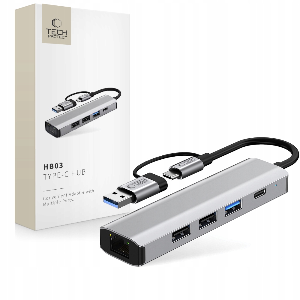 TECH-PROTECT HB03 HUB ADAPTER 5IN1 TYPE-C + USB2.0 + USB3.0 – Wielofunkcyjny adapter do komputerów