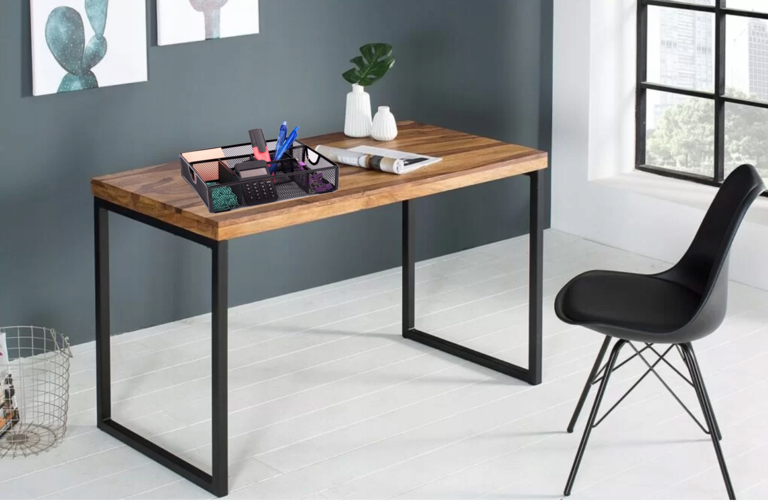 Organizer na biurko Office Set – Metalowy, boczny, 6 komór w kolorze czarnym