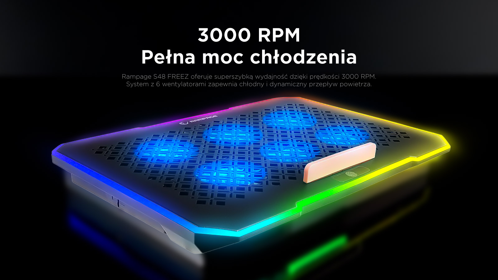 Rampage FREEZ Podstawka chłodząca pod laptop 9-17 RGB 6 wentylatorów, czarna