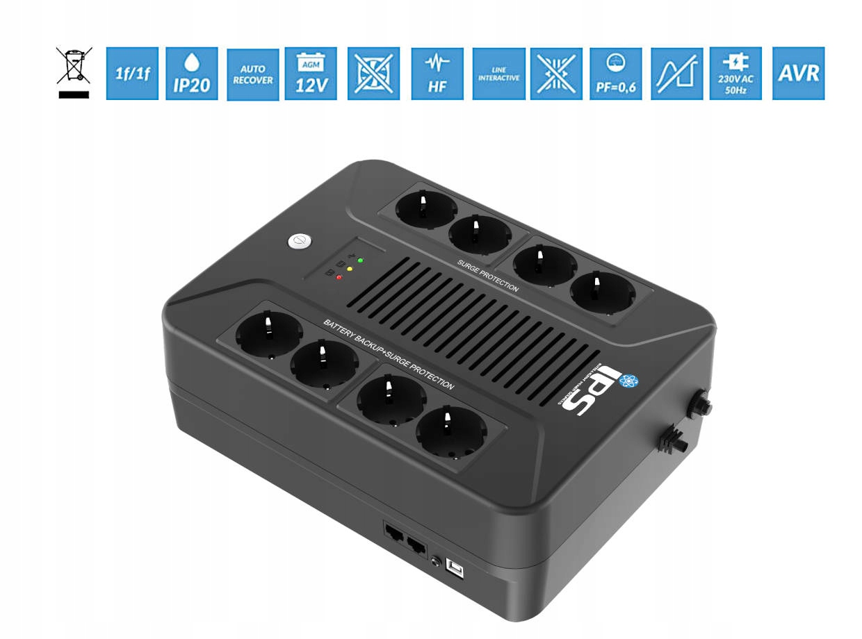 Gniazda wyjściowe – 8 gniazd Schuko z ochroną przeciwprzepięciową