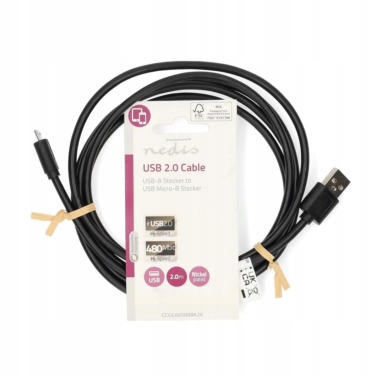 Kabel USB-A - micro-B 2 m Czarny (CCGL60500BK20) – Idealne połączenie dla Twoich urządzeń