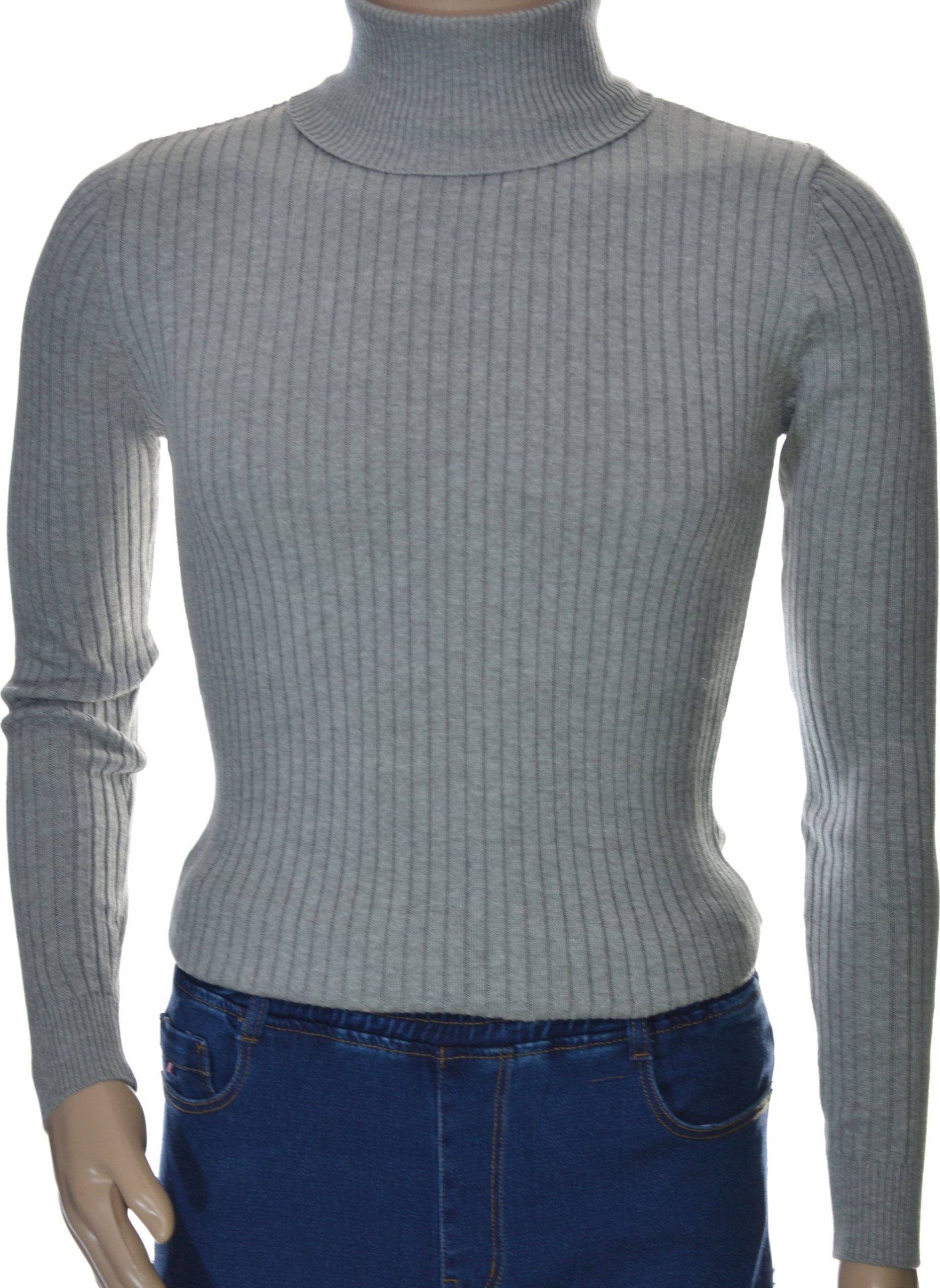 Sweter z golfem męski bawełniany dopasowany w prążek szary M – Elegancja i komfort na każdą okazję