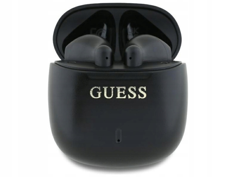 Bezprzewodowe słuchawki douszne Guess Bluetooth + stacja dokująca Printed Classic Logo czarny – Idealne połączenie stylu i technologii