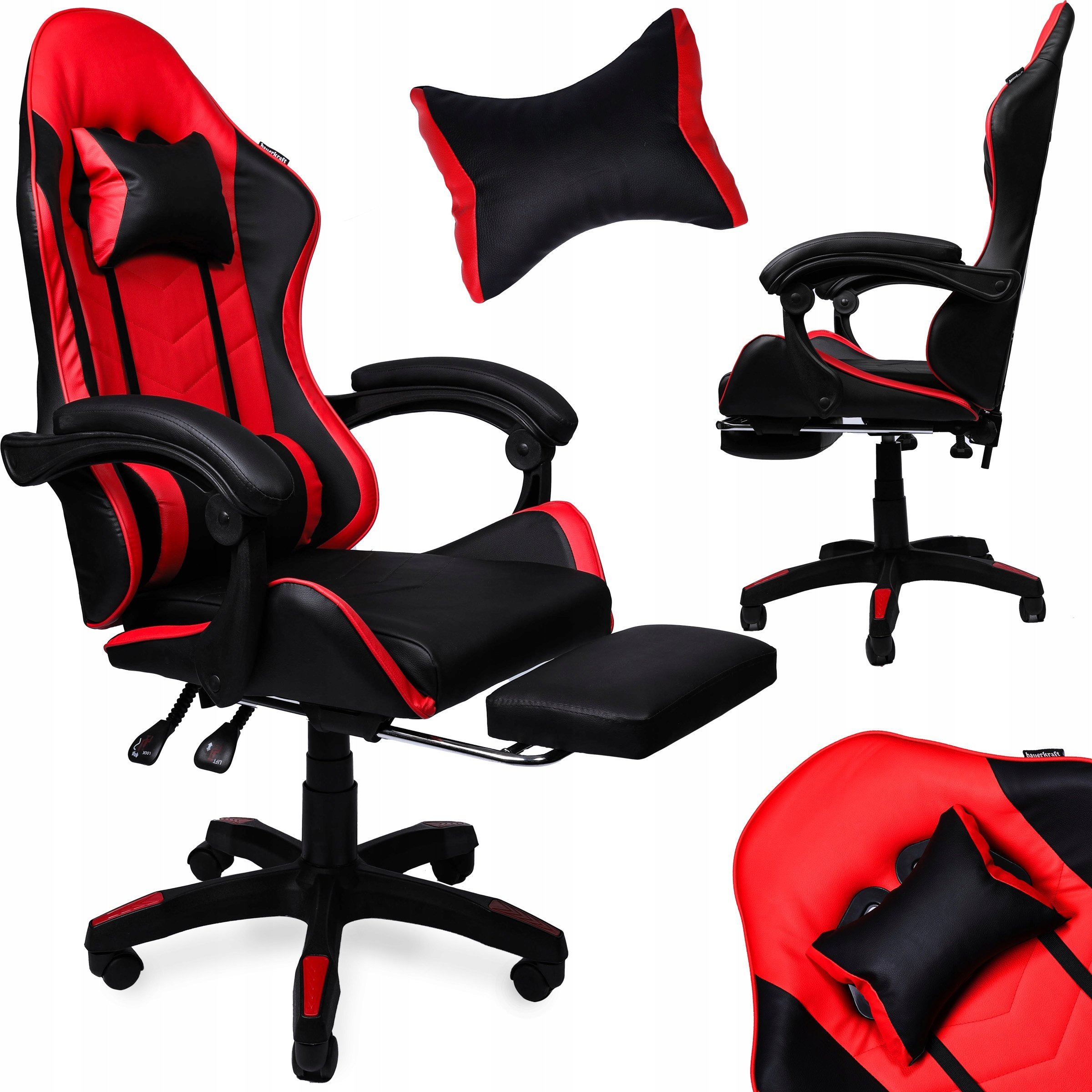 Fotel gamingowy Bauerkraft z podnóżkiem ekoskóra czarno-czerwony – Komfort i styl w jednym