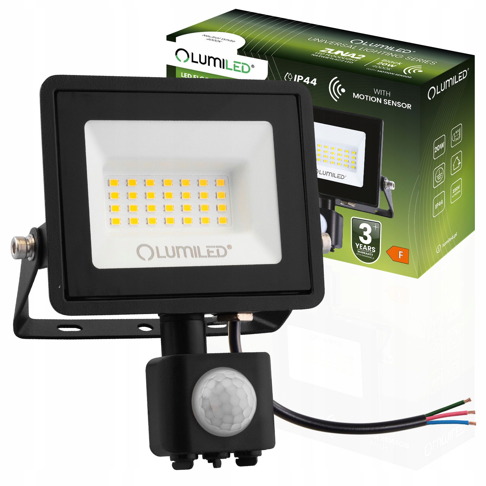 Naświetlacz LED ZUNA2 20W 1800lm 4000K IP44 z czujnikiem ruchu LUMILED – Nowoczesne oświetlenie do Twojego domu i ogrodu
