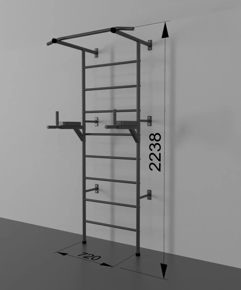 Wymiary drabinki: wysokość 224 cm, szerokość 72 cm