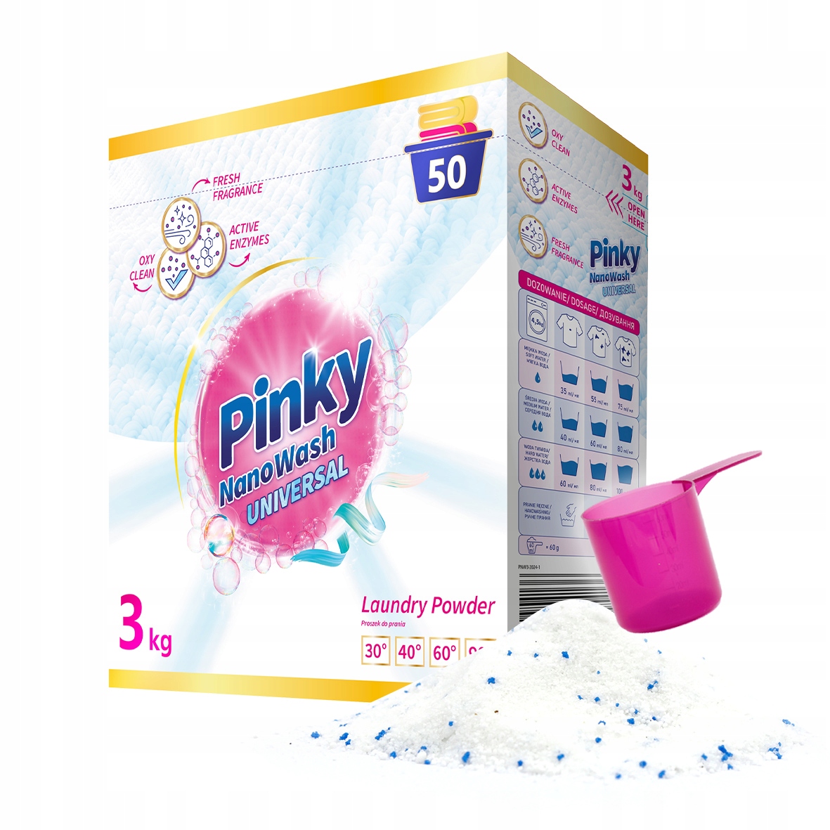 Proszek do prania białych i jasnych tkanin 50 prań 3kg NanoWash Universal PINKY – Doskonała jakość prania