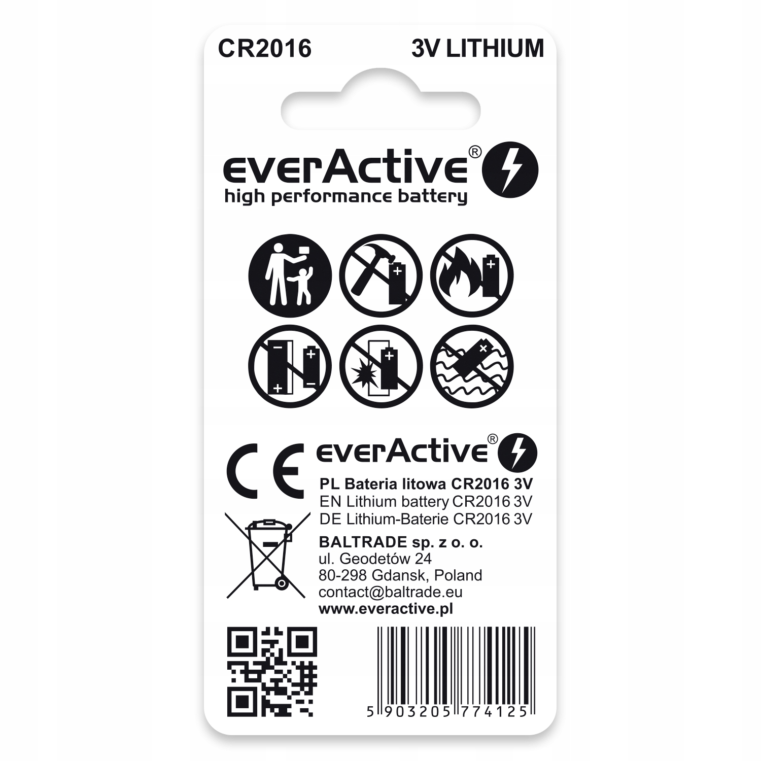 Wysoka jakość baterii everActive CR2016