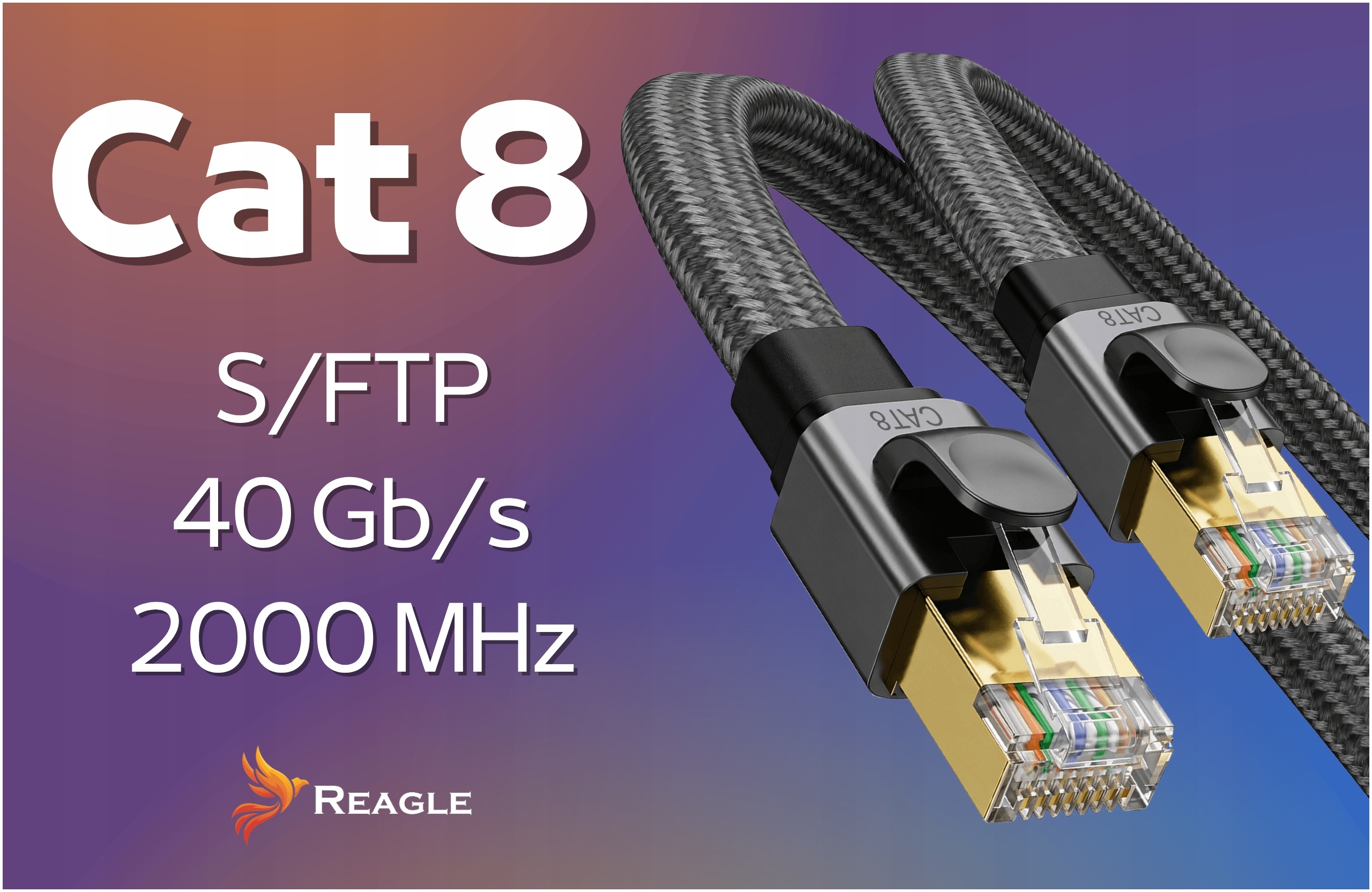 Reagle Płaski Kabel Ethernet RJ45 Cat8 40Gbps 10m LAN – Niezawodne połączenie dla wymagających
