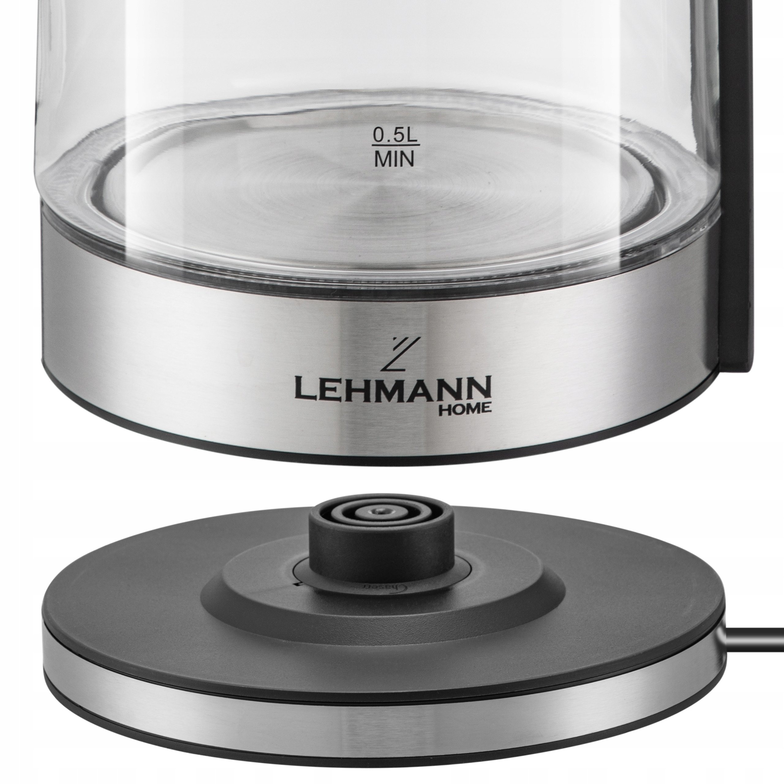 Czajnik elektryczny Lehmann 1,8L Czarno-Srebrny 2200W Stal Nierdzewna INOX Materiał metal szkło tworzywo sztuczne