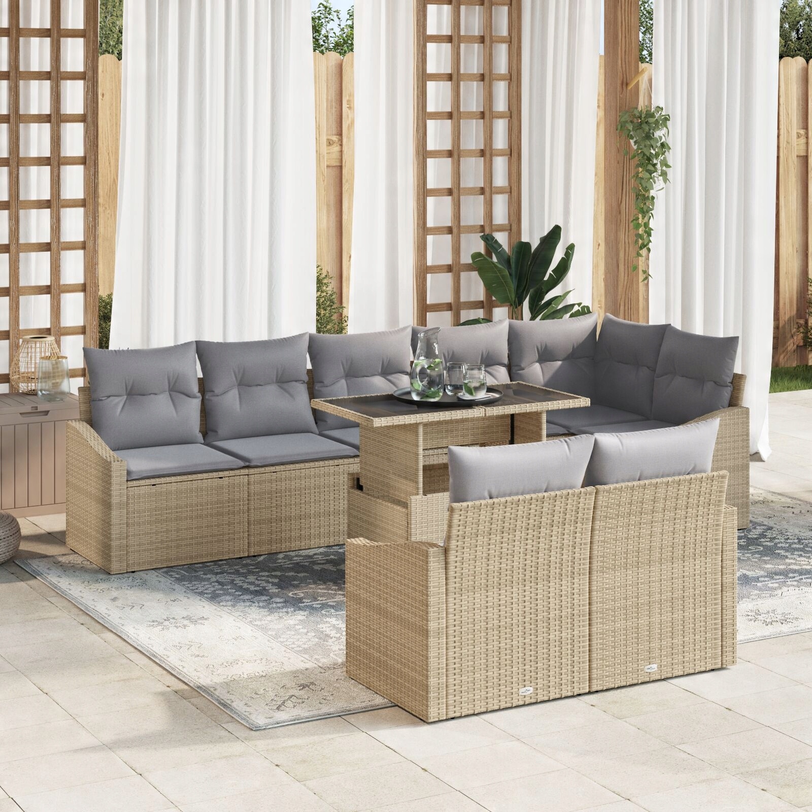 Zestaw Sofy Ogrodowej 9 Częściowy z Poduszkami Beżowy Poli Rattan – Komfort i styl w Twoim ogrodzie