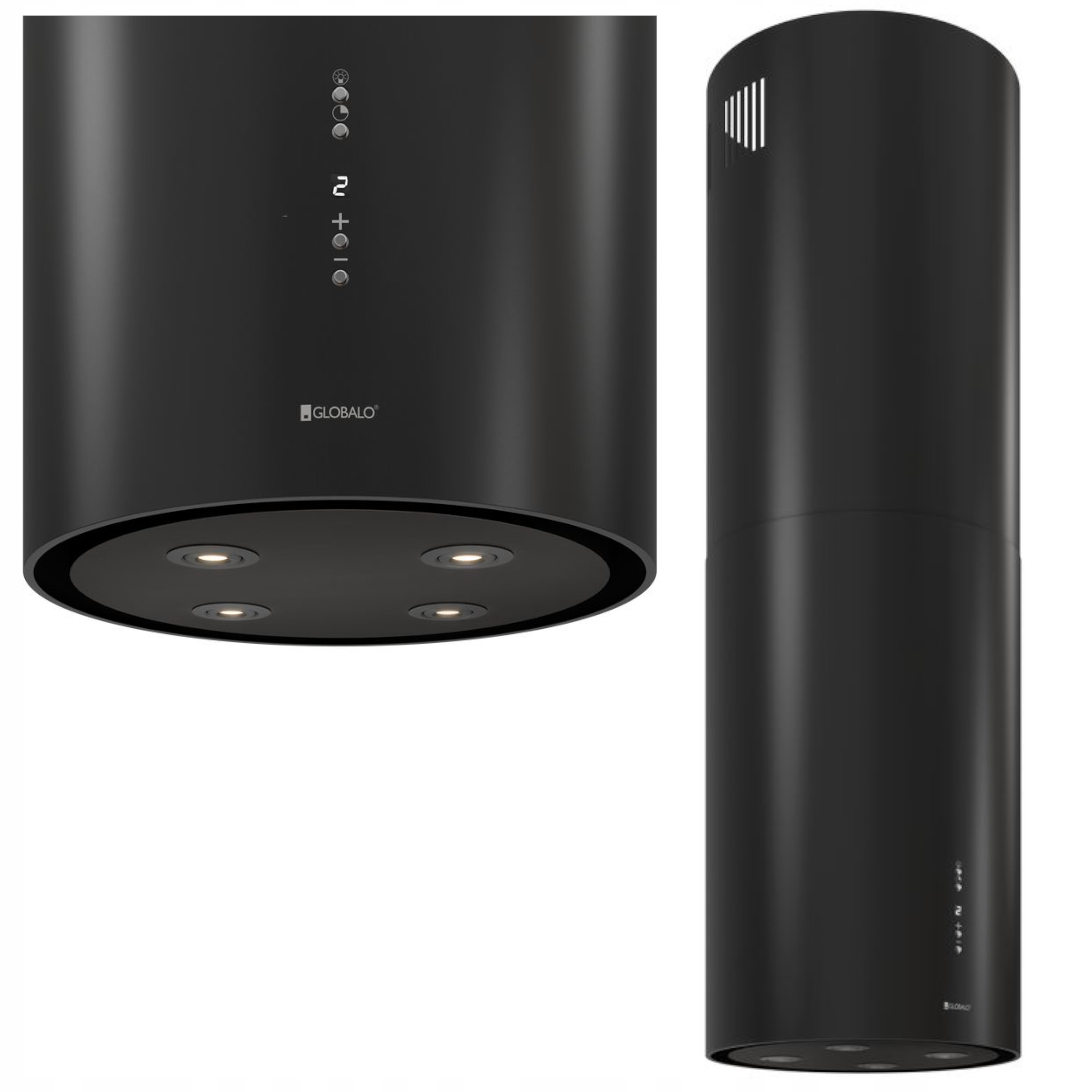 Okap kuchenny wyspowy Globalo Cylindro Isola 39.7 Black Shadow – Elegancja i funkcjonalność w Twojej kuchni