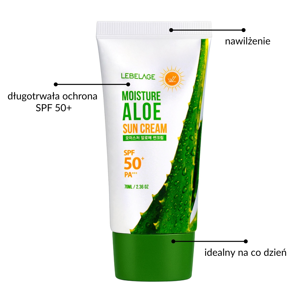 Lebelage Krem do twarzy SPF 50+ Moisture Aloe Sun – Skuteczna ochrona przed słońcem