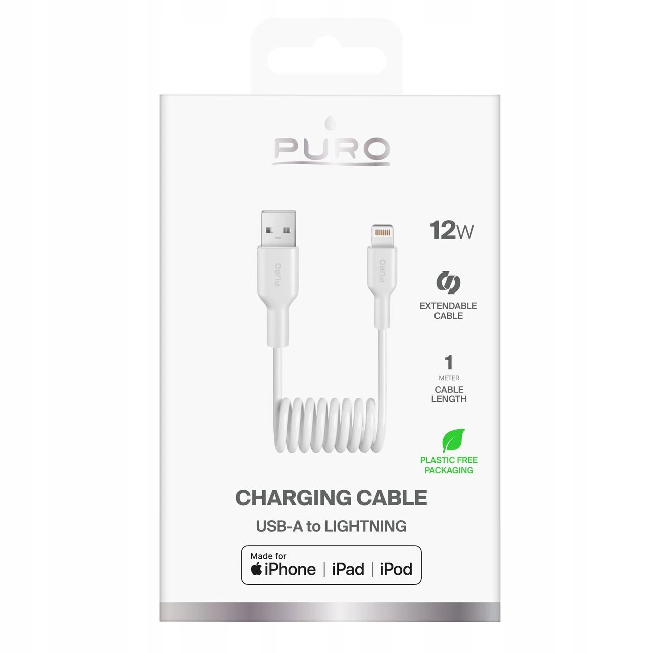 Kabel spiralny Puro 12W USB-A - Lightning 1m - biały – Wygodne ładowanie dla Twoich urządzeń