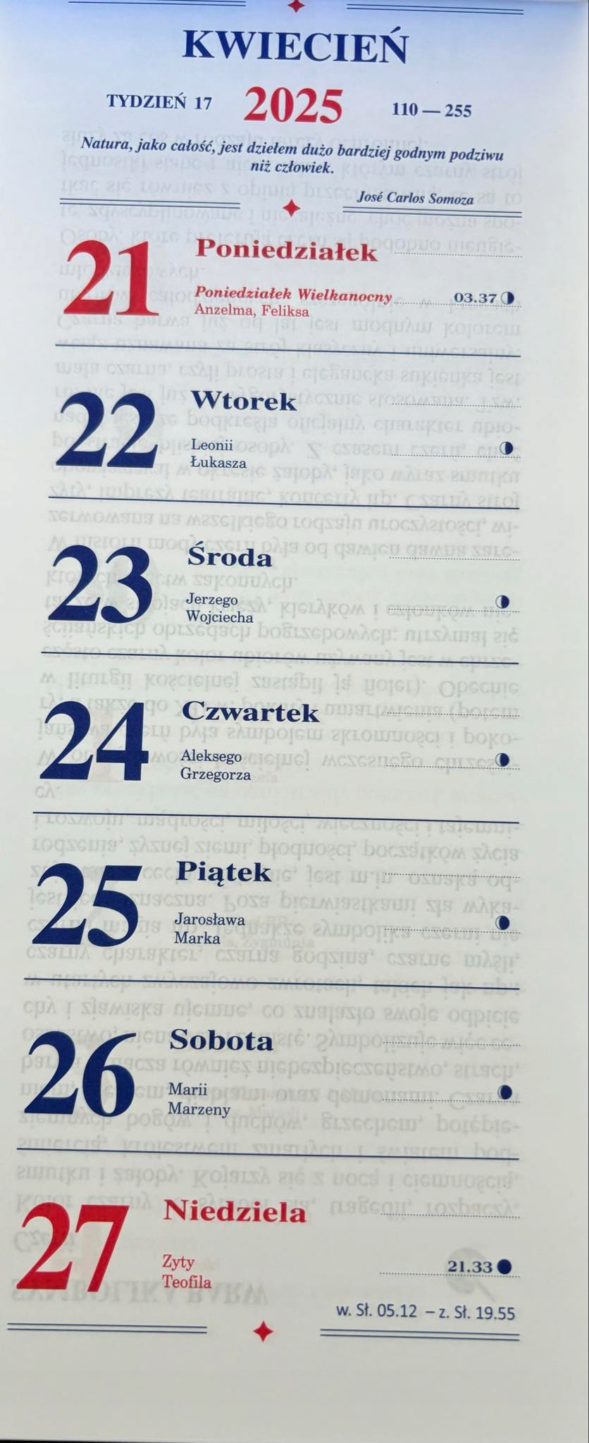 Tygodniowe kalendarium z miejscem na notatki