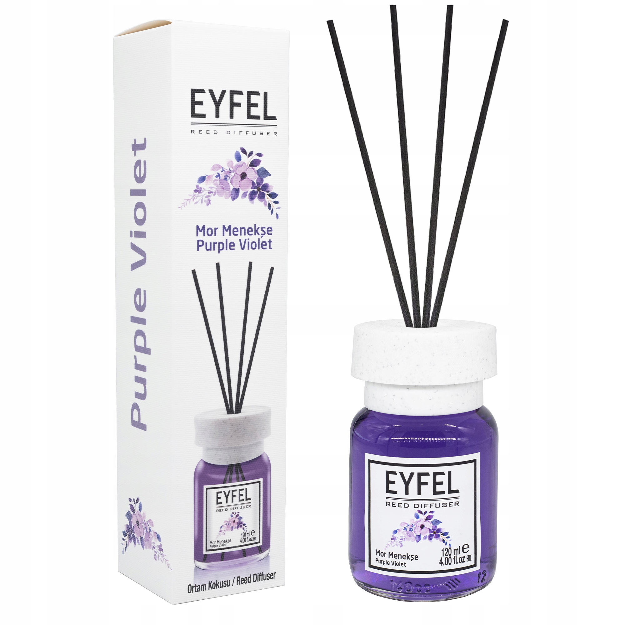 Eyfel Dyfuzor zapachowy z patyczkami Fiołek 120ml – Stwórz przyjemną atmosferę w swoim domu