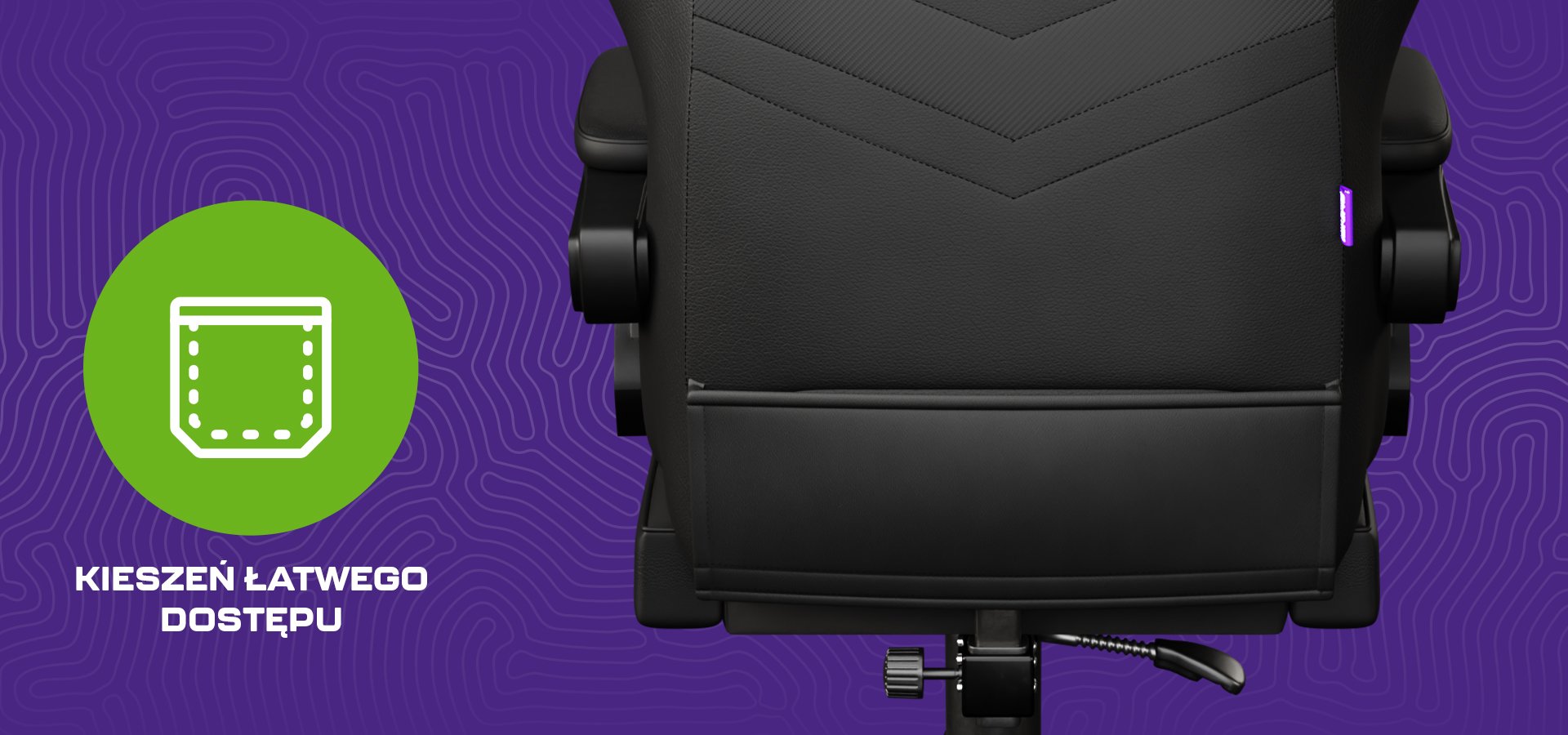 Fotel gamingowy Black Fury Shinai S4 wyposażony w łatwo dostępną kieszeń i elegancki design. Regulowane elementy zapewniające komfort