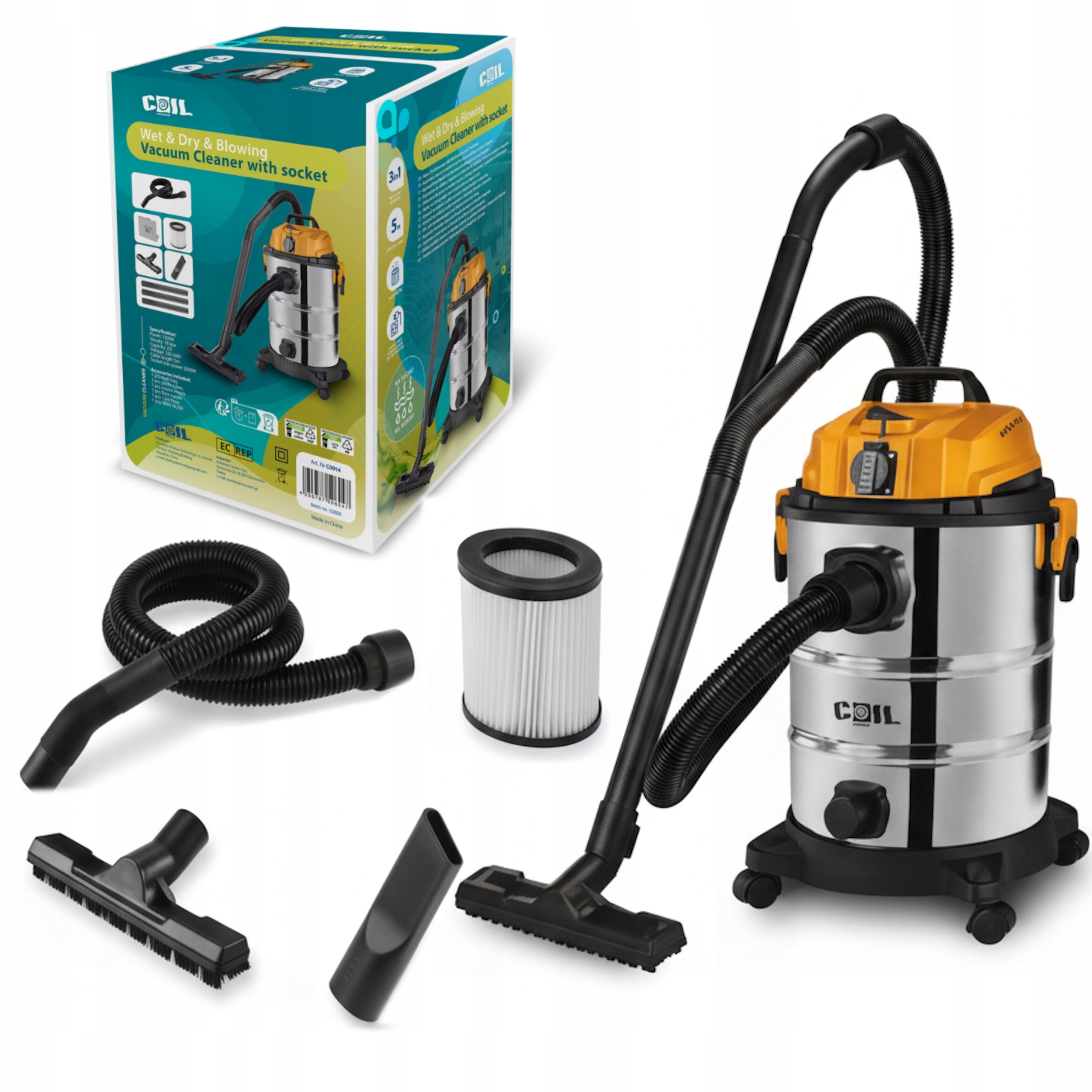 Odkurzacz przemysłowy na mokro i sucho 1300W 25L Coil – Twoje wszechstronne narzędzie do sprzątania