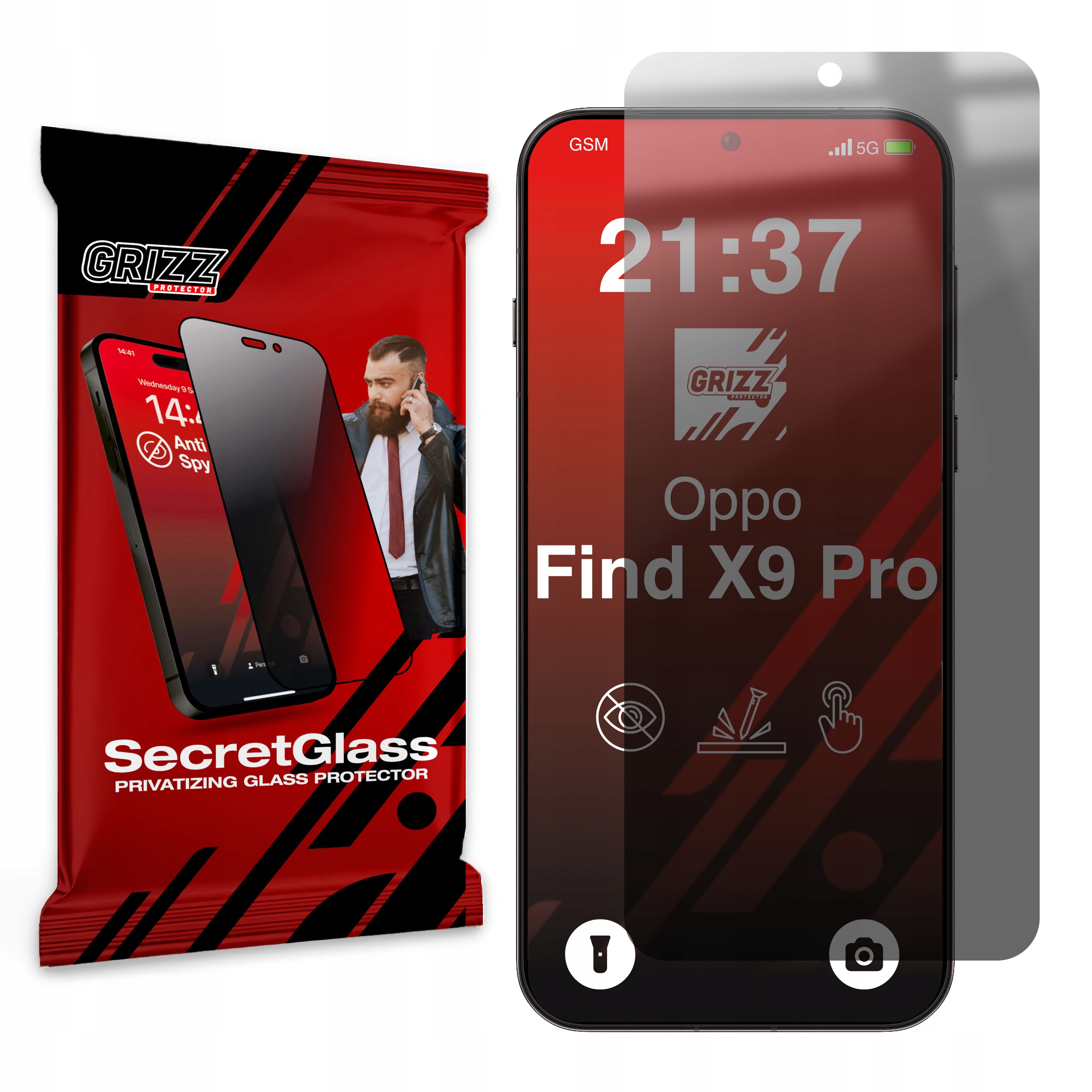 Matowe szkło prywatyzujące GrizzGlass SecretGlass do Oppo Find X9 Pro – Ochrona i prywatność w jednym