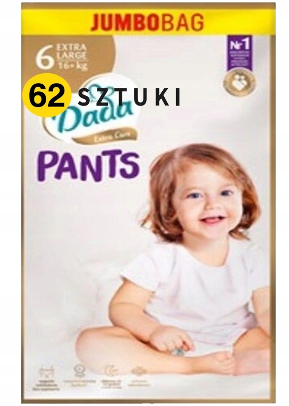Pieluchomajtki Dada Extra Care 6 - 16kg+ - 62szt. – Komfort i wygoda dla aktywnych dzieci