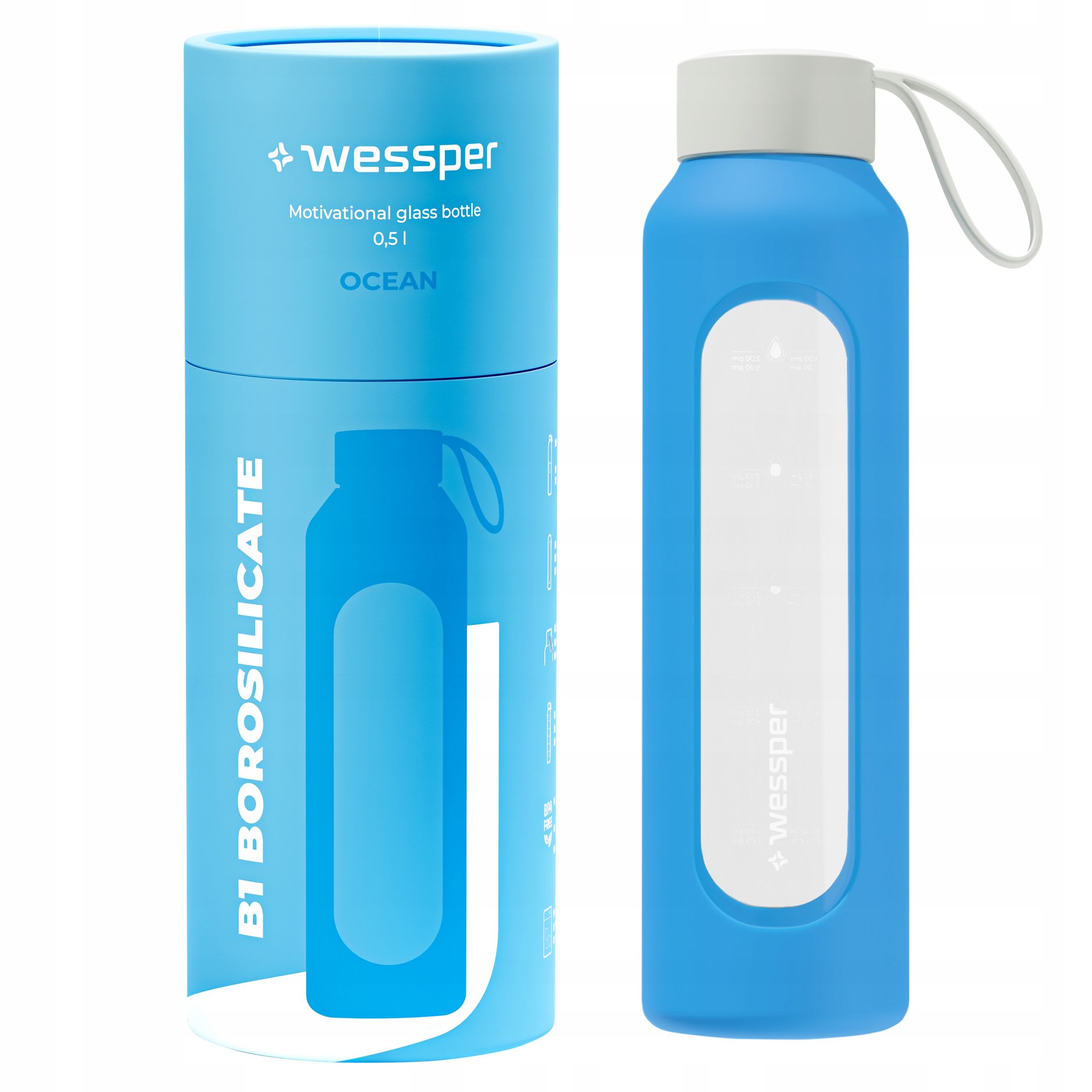 Szklana butelka Wessper B1 Borosilicate 500ml Ocean – Styl i funkcjonalność w jednym