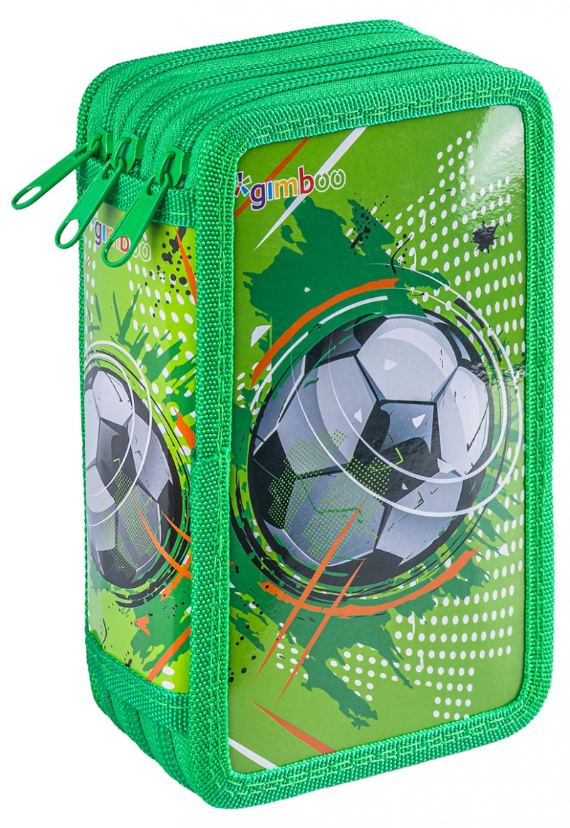Piórnik z wyposaż. 3-komorowy Soccer zielony – Idealny do szkoły