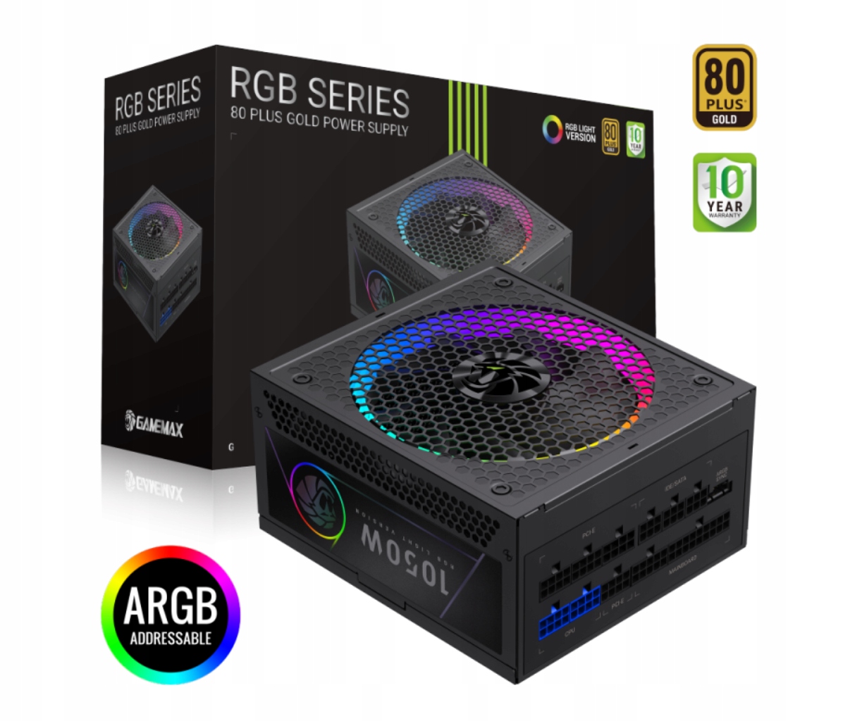 Zasilacz Gamemax RGB 1050G 1050 W – Wydajność i styl w jednym
