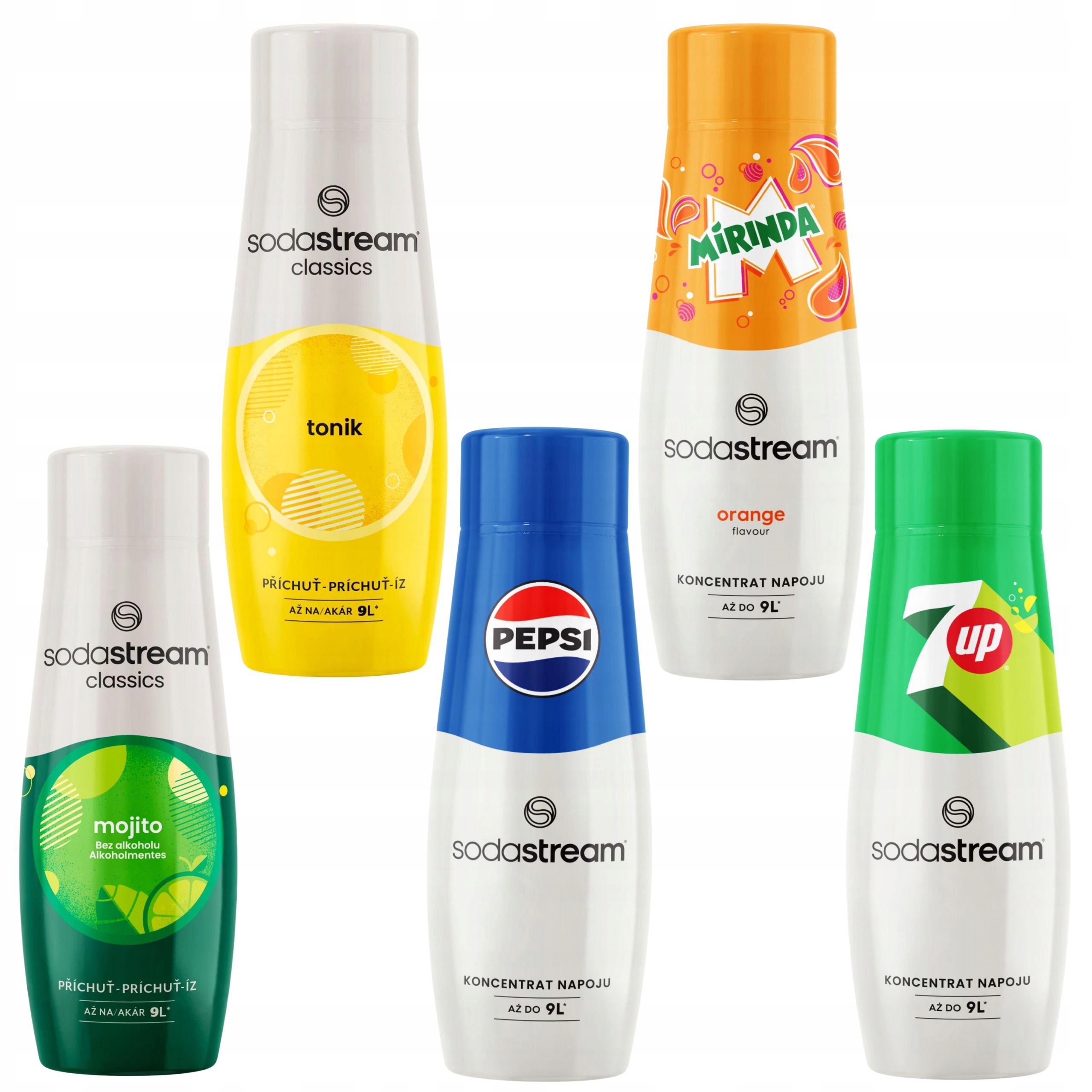 Różnorodność smaków: Mojito, Tonic, Pepsi, Mirinda i 7UP