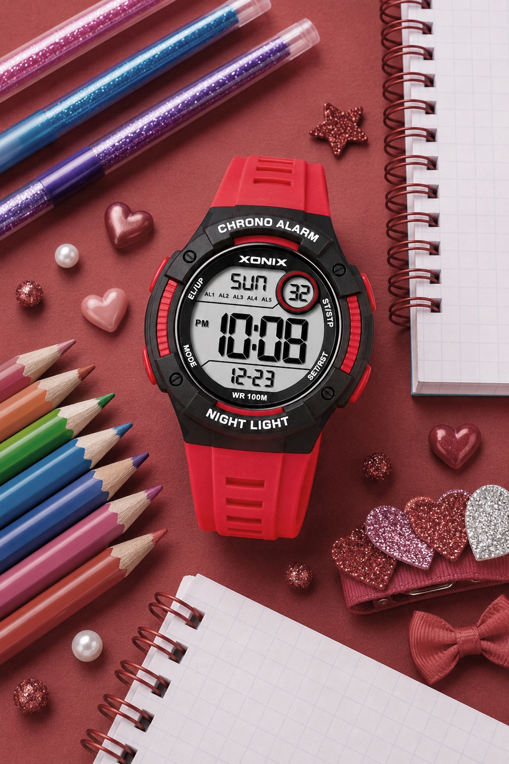 Zegarek DBH-003 młodzieżowy elektroniczny czerwony 44 mm – Styl i funkcjonalność dla młodzieży