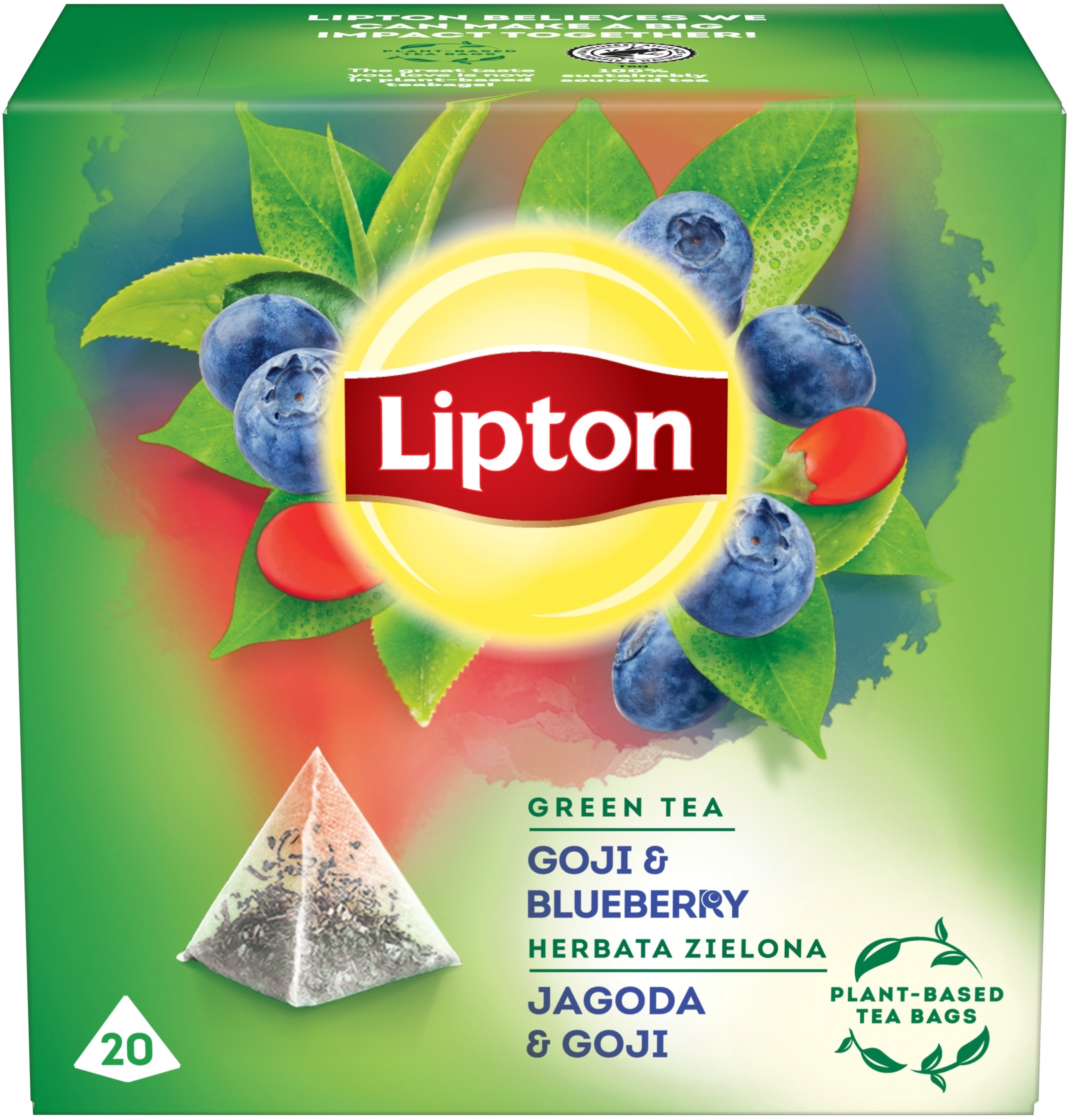 Herbata LIPTON, piramidki, zielona, jagoda i goja – Wyjątkowy smak natury