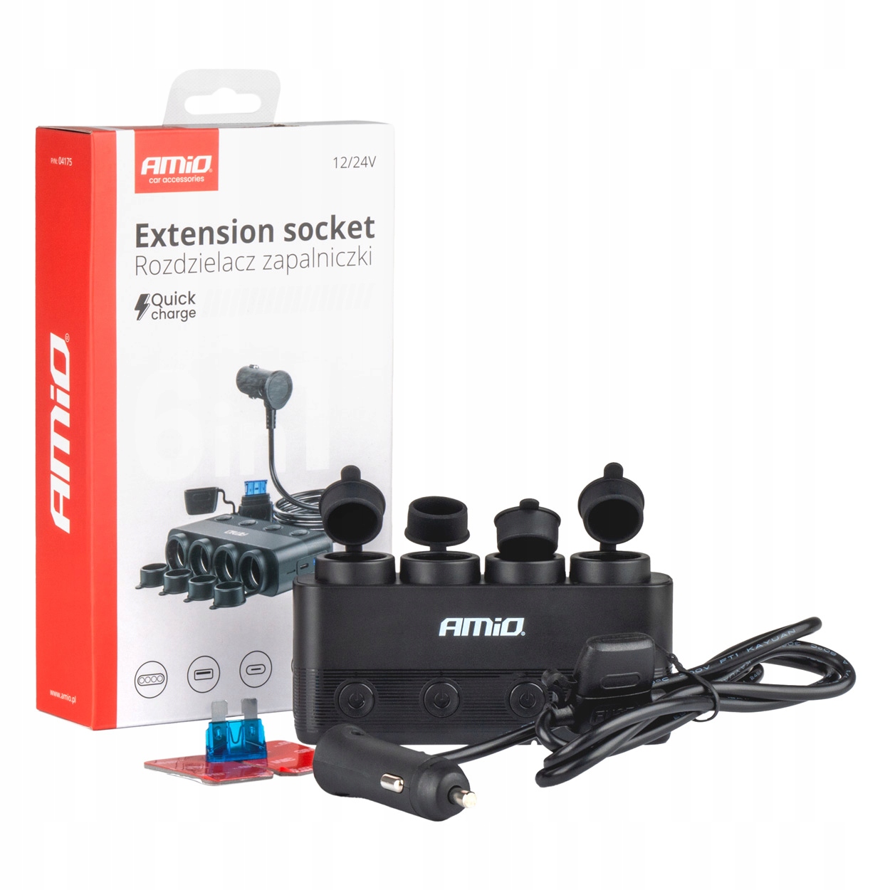 Rozdzielacz rozgałęźnik gniazda zapalniczki PD30W QC3.0 12/24V max 216W AMIO-04175 – Zasilaj więcej urządzeń w swoim samochodzie!