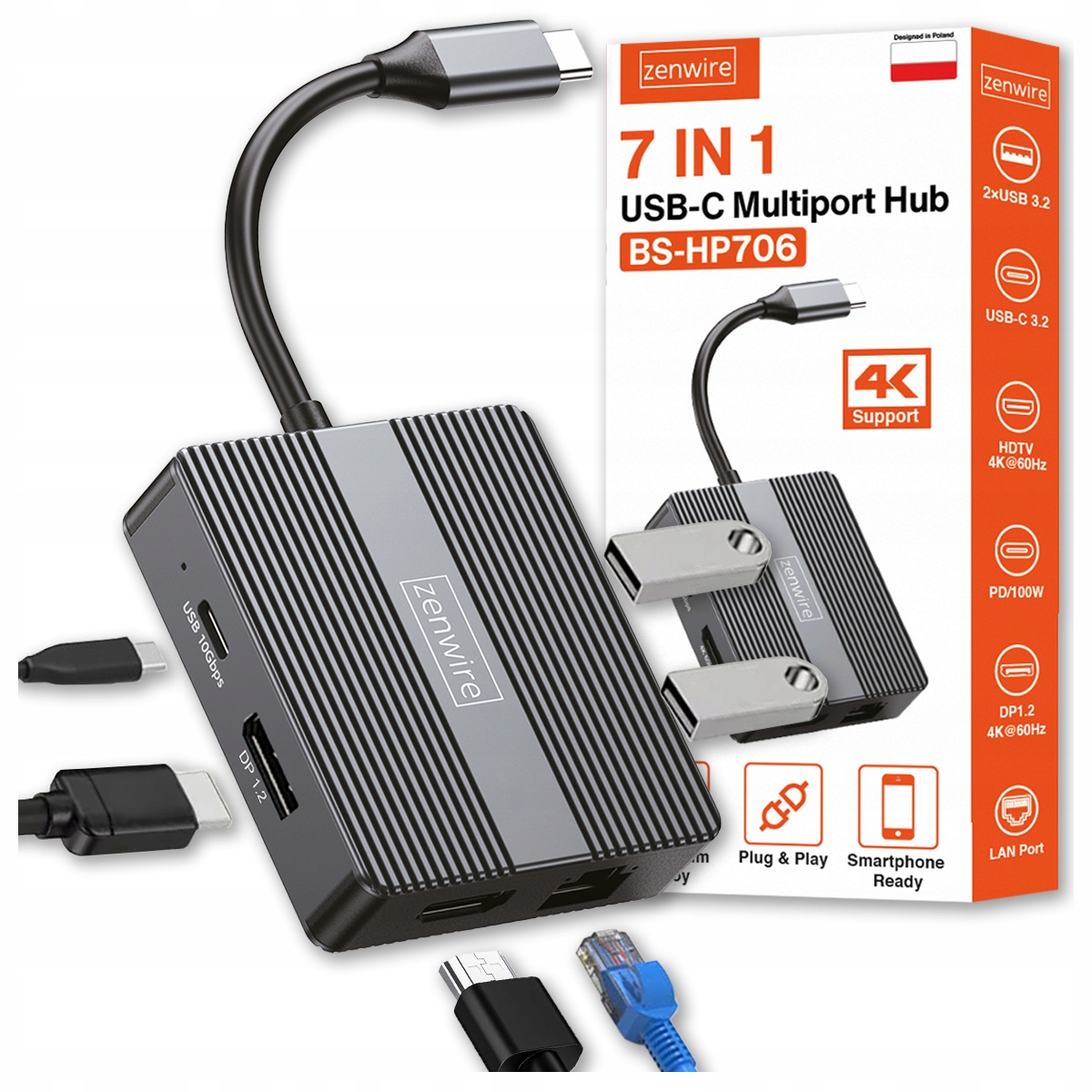 Hub USB-C 7w1 Adapter USB 3.0 HDMI 4K 60Hz Display Port Gigabit RJ-45 1000M – Wszechstronność w Twoich rękach