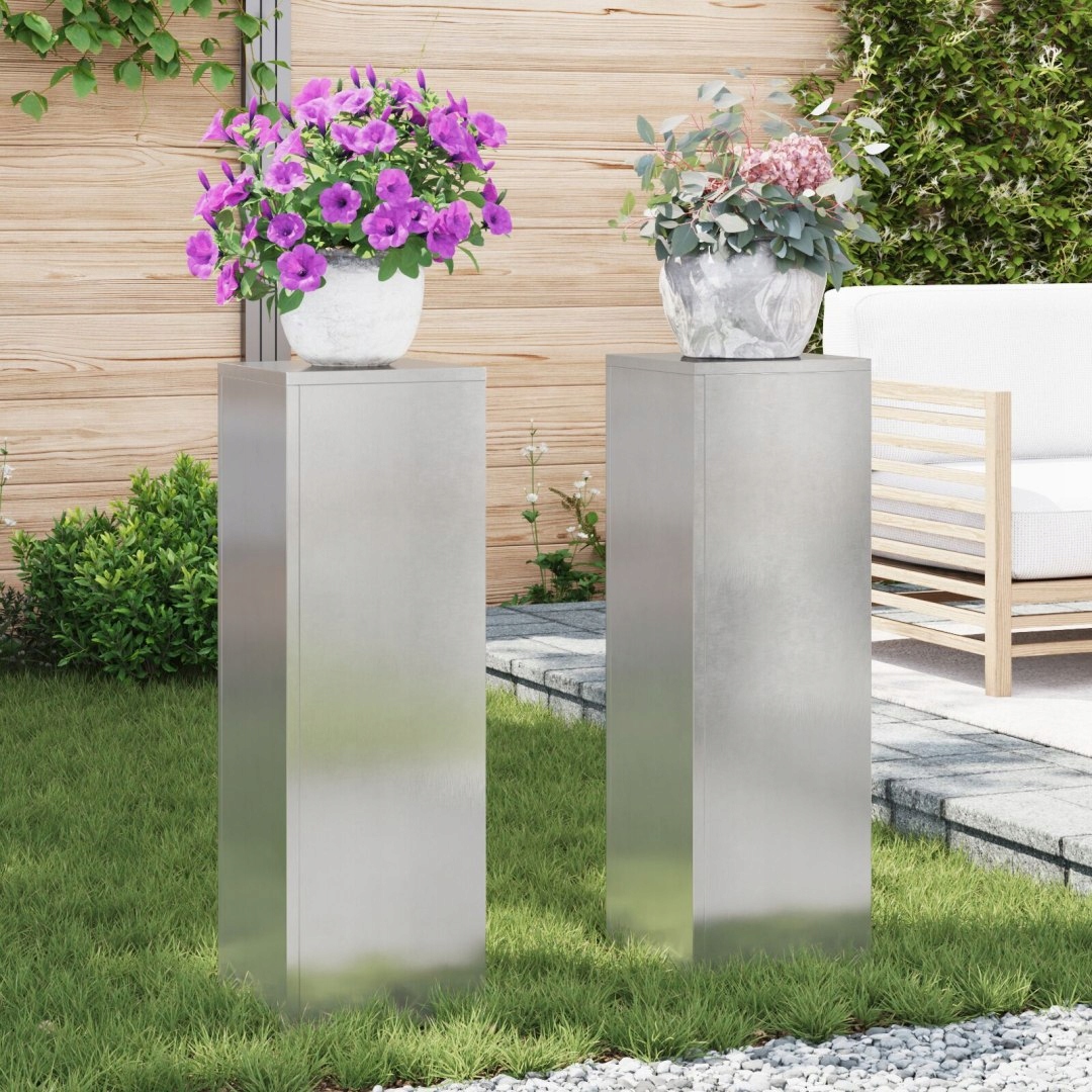 Stojaki na rośliny na zewnątrz Filary 2 szt. 24x24x75 cm Stal nierdzewna – Elegancja w Twoim ogrodzie