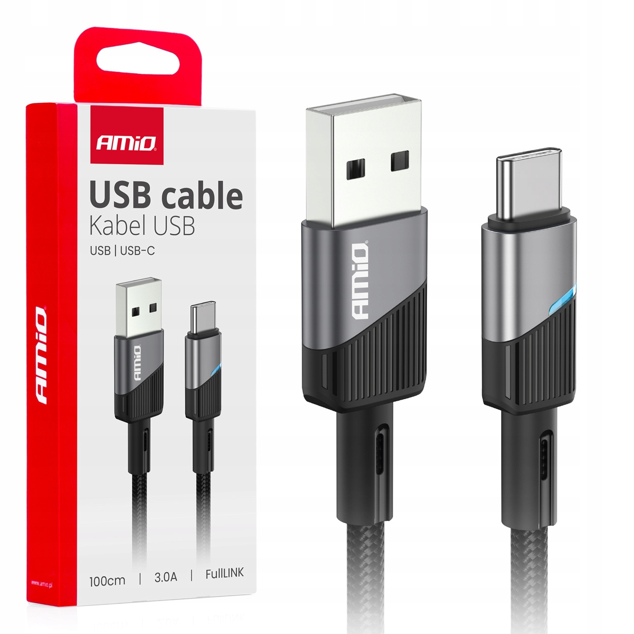 Kabel do ładowania USB-A - USB-C 3A 100cm FullLINK AMIO-03923 – Szybkie ładowanie i transmisja danych