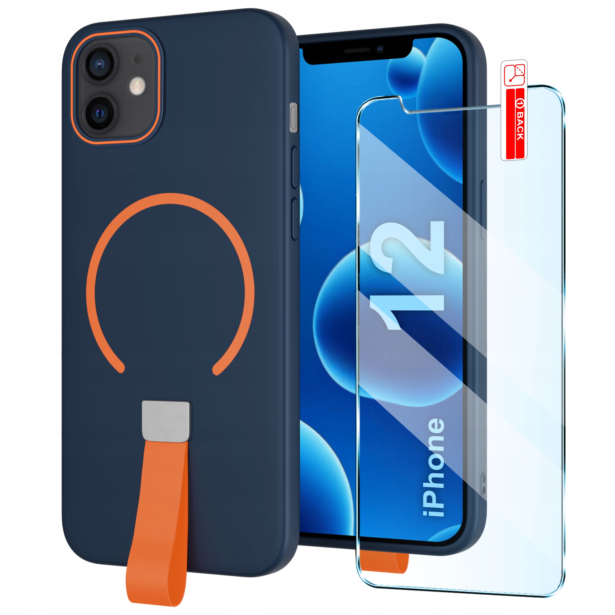 Etui z Paskiem na palec Matowe GRANATOWE do iPhone 12 – Idealna ochrona i styl