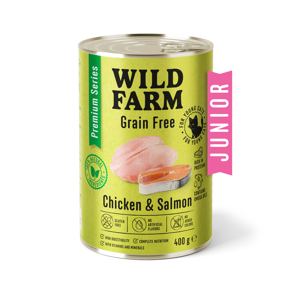 WILD FARM Premium Grain Free Chicken and Salmon Junior – Bezzbożowa karma dla kociąt
