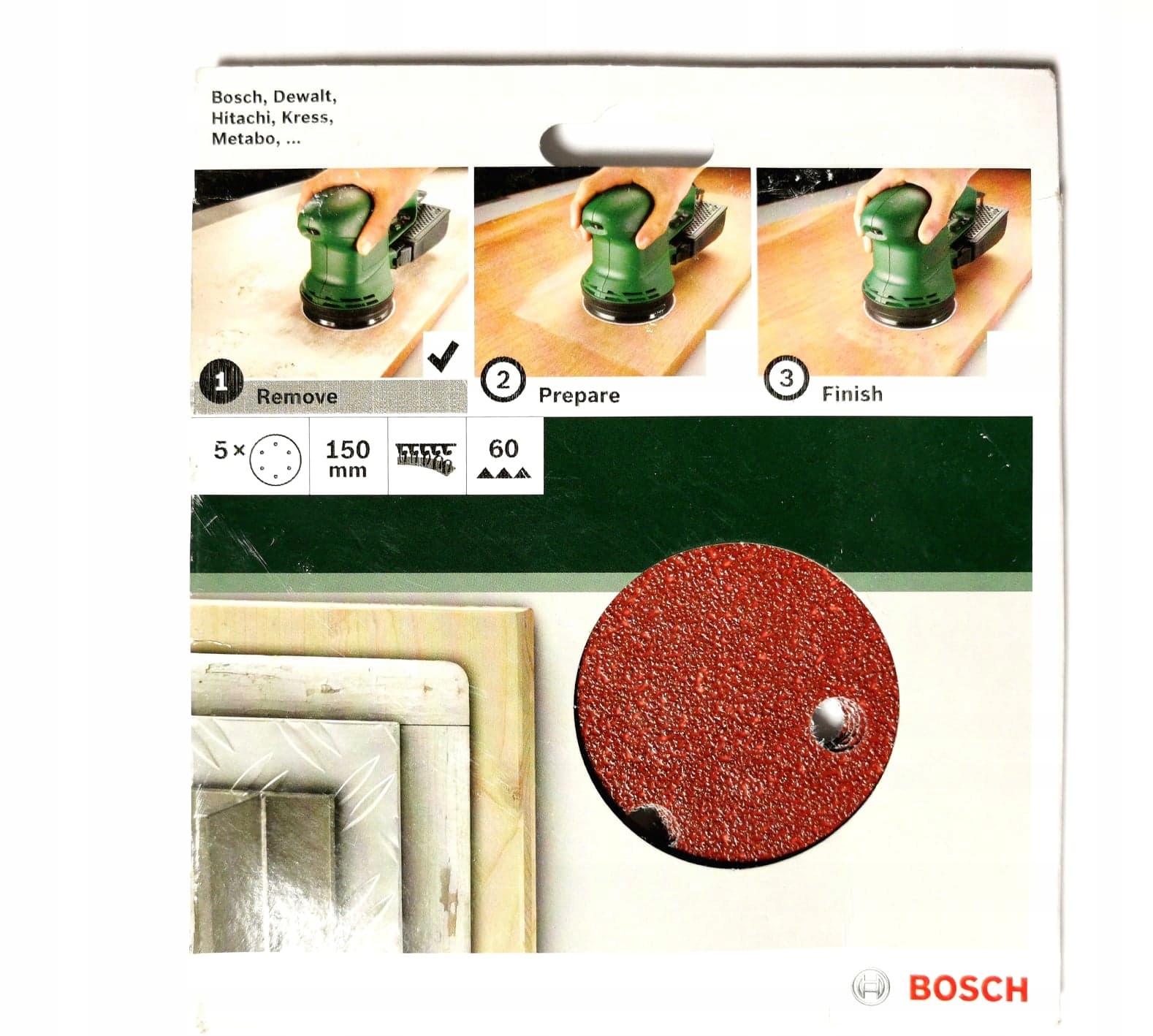 Zestaw papieru ściernego 5 sztuk do szlifierki mimośrodowej G60 Bosch 2609256A30